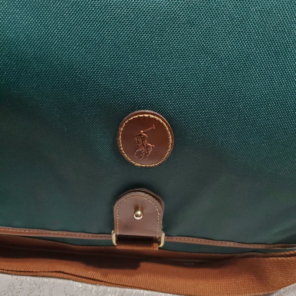 VINTAGE RALPH LAUREN GREEN CANVAS TRAVEL CROSS BODY SHOULDER COMPUTER BAG